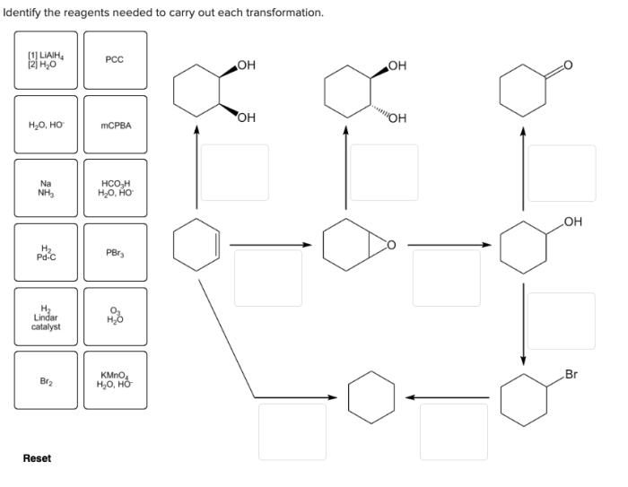 Identify the reagents needed to carry out each transformation