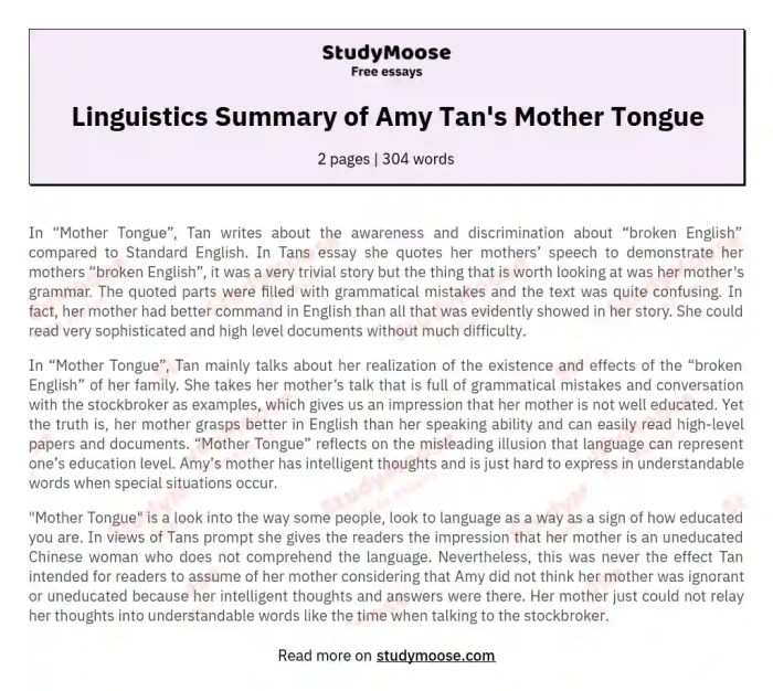 Mother tongue by amy tan questions and answers