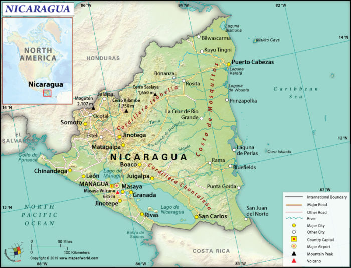 Label the map of nicaragua according to panorama