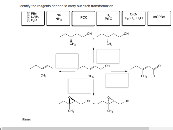 Identify the reagents needed to carry out each transformation